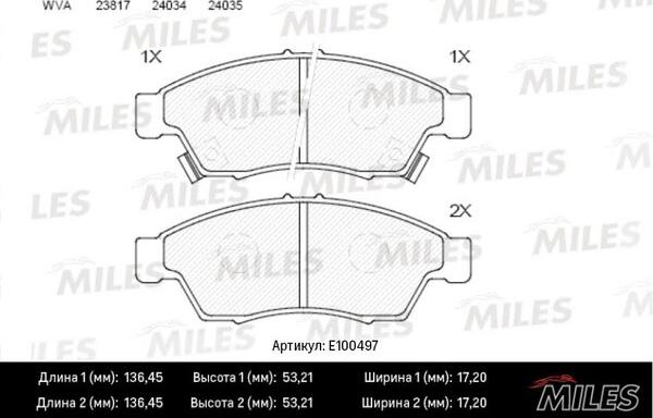 Miles E100497 - Kit pastiglie freno, Freno a disco autozon.pro