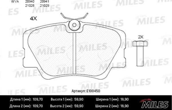 Miles E100450 - Kit pastiglie freno, Freno a disco autozon.pro