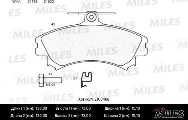 Miles E100466 - Kit pastiglie freno, Freno a disco autozon.pro