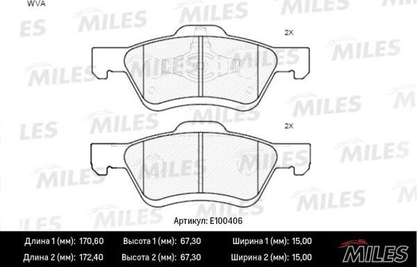 Miles E100406 - Kit pastiglie freno, Freno a disco autozon.pro