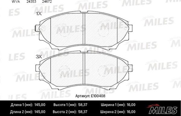 Miles E100408 - Kit pastiglie freno, Freno a disco autozon.pro