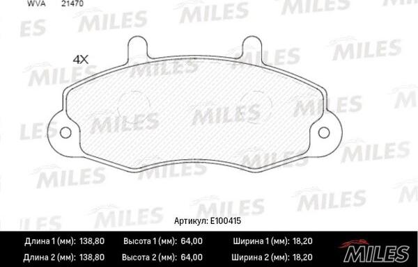 Miles E100415 - Kit pastiglie freno, Freno a disco autozon.pro