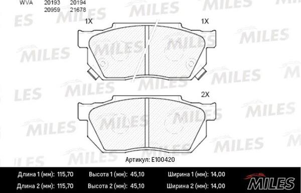 Miles E100420 - Kit pastiglie freno, Freno a disco autozon.pro