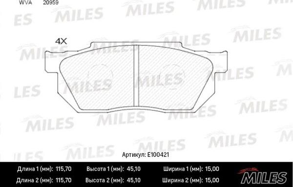 Miles E100421 - Kit pastiglie freno, Freno a disco autozon.pro