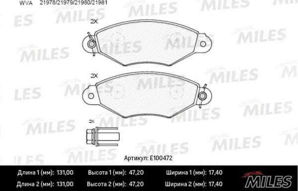 Miles E100472 - Kit pastiglie freno, Freno a disco autozon.pro