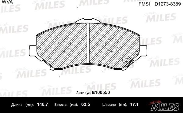 Miles E100550 - Kit pastiglie freno, Freno a disco autozon.pro