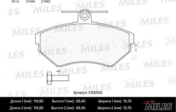 Miles E100505 - Kit pastiglie freno, Freno a disco autozon.pro