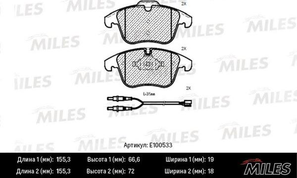 Miles E100533 - Kit pastiglie freno, Freno a disco autozon.pro