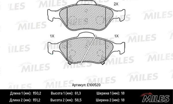 Miles E100520 - Kit pastiglie freno, Freno a disco autozon.pro