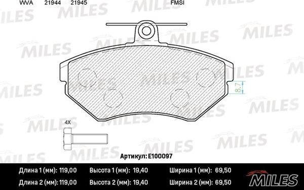 Miles E100097 - Kit pastiglie freno, Freno a disco autozon.pro