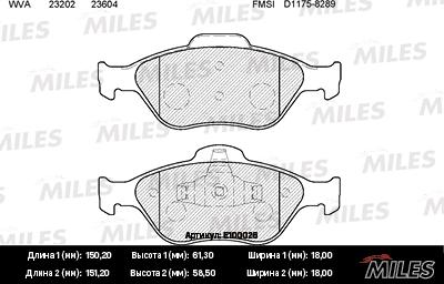 Miles E100026 - Kit pastiglie freno, Freno a disco autozon.pro