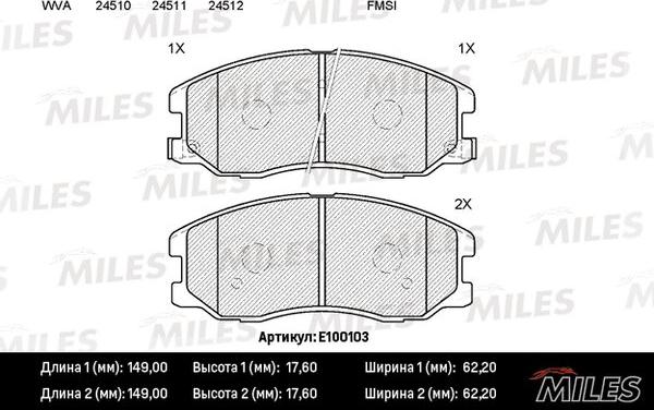 Miles E100103 - Kit pastiglie freno, Freno a disco autozon.pro