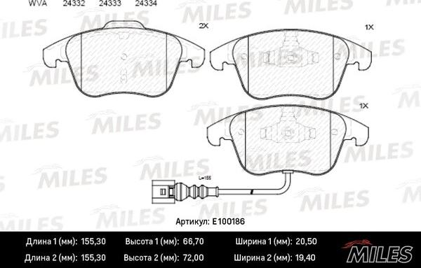 Miles E100186 - Kit pastiglie freno, Freno a disco autozon.pro