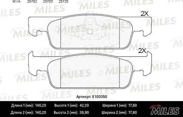 Miles E100350 - Kit pastiglie freno, Freno a disco autozon.pro