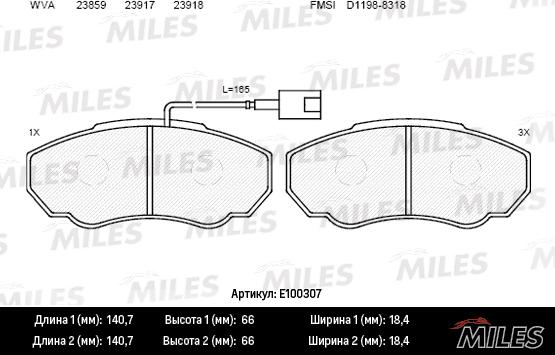 Miles E100307 - Kit pastiglie freno, Freno a disco autozon.pro