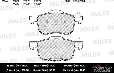 Miles E100310 - Kit pastiglie freno, Freno a disco autozon.pro