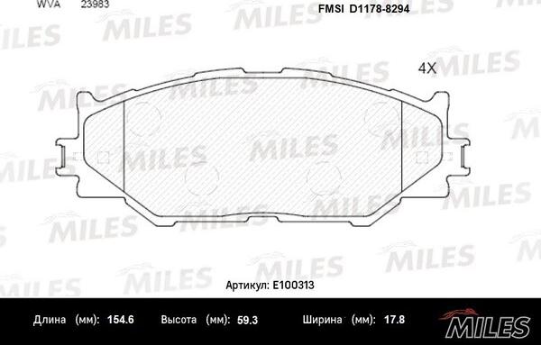 Miles E100313 - Kit pastiglie freno, Freno a disco autozon.pro