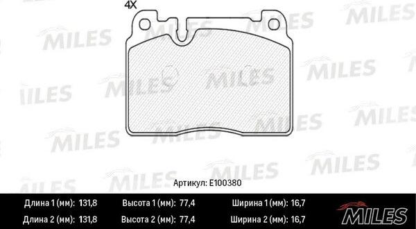 Miles E100380 - Kit pastiglie freno, Freno a disco autozon.pro