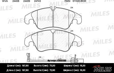 Miles E100320 - Kit pastiglie freno, Freno a disco autozon.pro