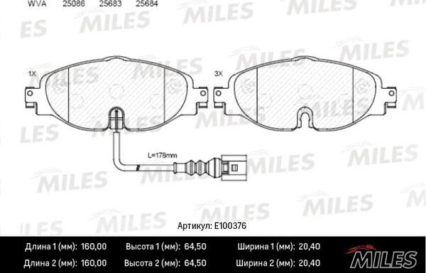 Miles E100376 - Kit pastiglie freno, Freno a disco autozon.pro