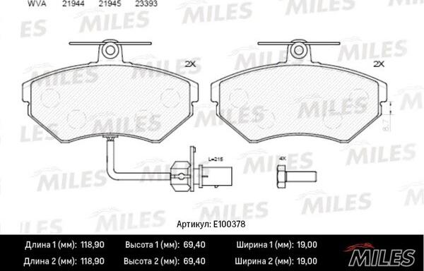 Miles E100378 - Kit pastiglie freno, Freno a disco autozon.pro