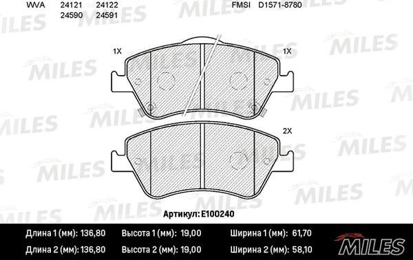 Miles E100240 - Kit pastiglie freno, Freno a disco autozon.pro