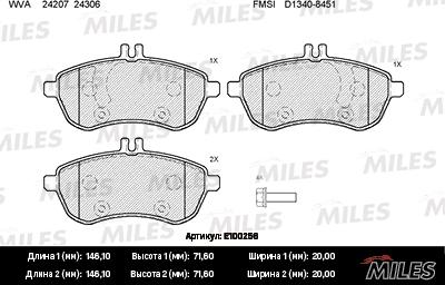 Miles E100256 - Kit pastiglie freno, Freno a disco autozon.pro