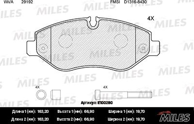 Miles E100260 - Kit pastiglie freno, Freno a disco autozon.pro