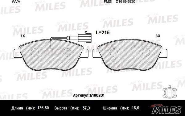 Miles E100201 - Kit pastiglie freno, Freno a disco autozon.pro