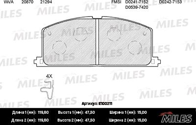 Miles E100211 - Kit pastiglie freno, Freno a disco autozon.pro