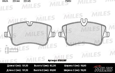 Miles E100287 - Kit pastiglie freno, Freno a disco autozon.pro