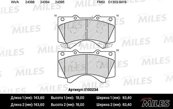 Miles E100234 - Kit pastiglie freno, Freno a disco autozon.pro