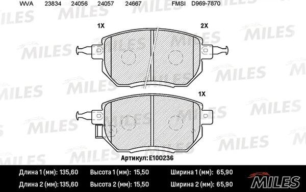 Miles E100236 - Kit pastiglie freno, Freno a disco autozon.pro