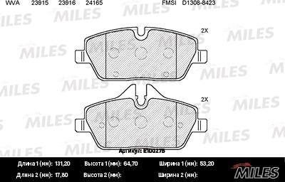 Miles E100275 - Kit pastiglie freno, Freno a disco autozon.pro