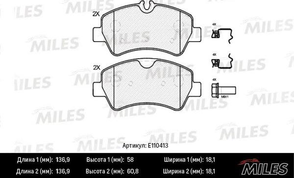 Miles E110413 - Kit pastiglie freno, Freno a disco autozon.pro