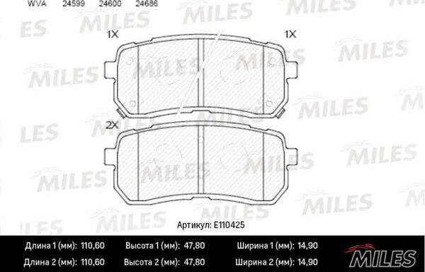 Miles E110425 - Kit pastiglie freno, Freno a disco autozon.pro