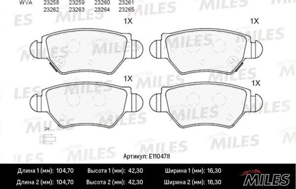 Miles E110478 - Kit pastiglie freno, Freno a disco autozon.pro