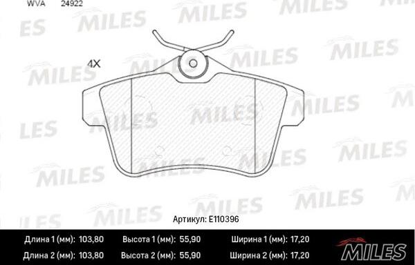 Miles E110396 - Kit pastiglie freno, Freno a disco autozon.pro