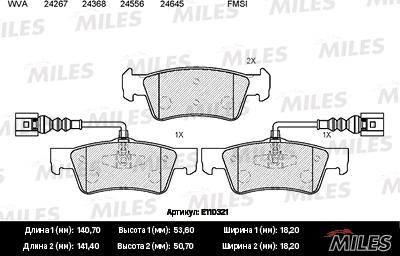 Miles E110321 - Kit pastiglie freno, Freno a disco autozon.pro