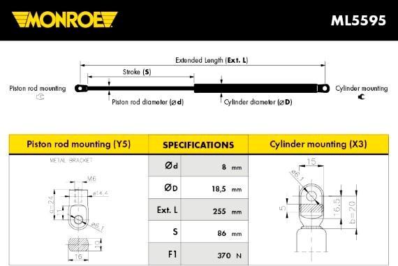 Monroe ML5595 - Ammortizatore pneumatico, Cofano bagagli / vano carico autozon.pro