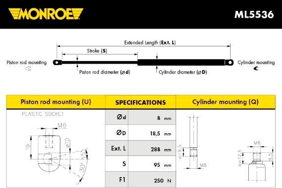 Monroe ML5536 - Ammortizzatore pneumatico,Lunotto posteriore autozon.pro