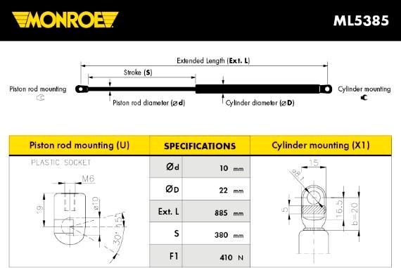 Monroe ML5385 - Ammortizzatore pneumatico, Cofano motore autozon.pro