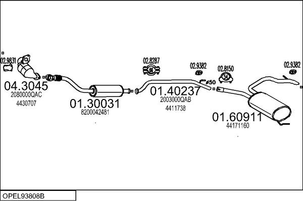 MTS OPEL93808B027518 - Impianto gas scarico autozon.pro