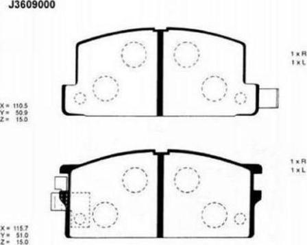 Nipparts J3609000 - Kit pastiglie freno, Freno a disco autozon.pro