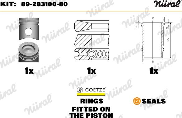 Nüral 89-283100-80 - Kit riparazione, Pistone / Canna cilindro autozon.pro