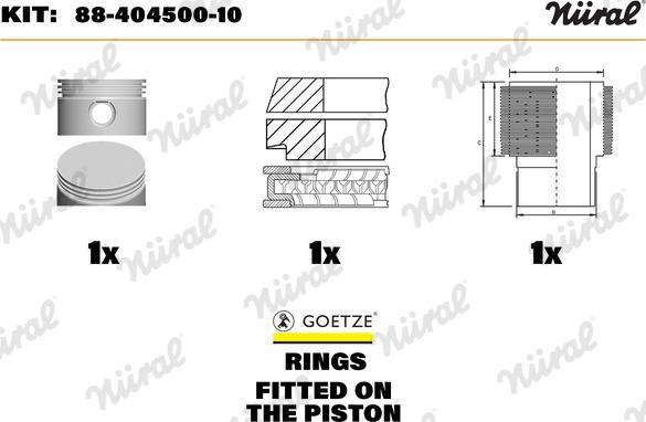 Nüral 88-404500-10 - Kit riparazione, Pistone / Canna cilindro autozon.pro