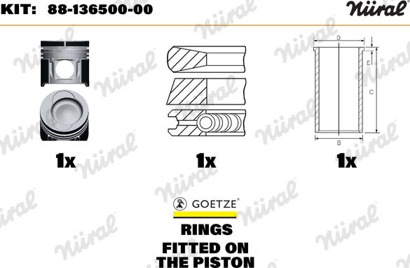 Nüral 88-136500-00 - Kit riparazione, Pistone / Canna cilindro autozon.pro