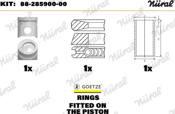 Nüral 88-285900-00 - Kit riparazione, Pistone / Canna cilindro autozon.pro