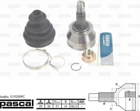 Pascal G1F059PC - Kit giunti, Semiasse autozon.pro