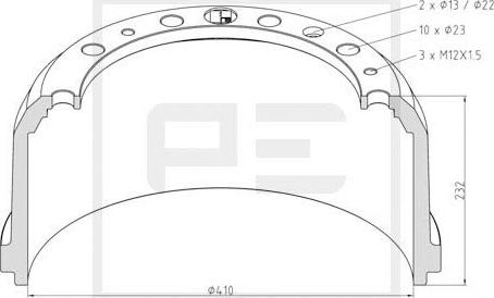 PE Automotive 036.414-00A - Tamburo freno autozon.pro